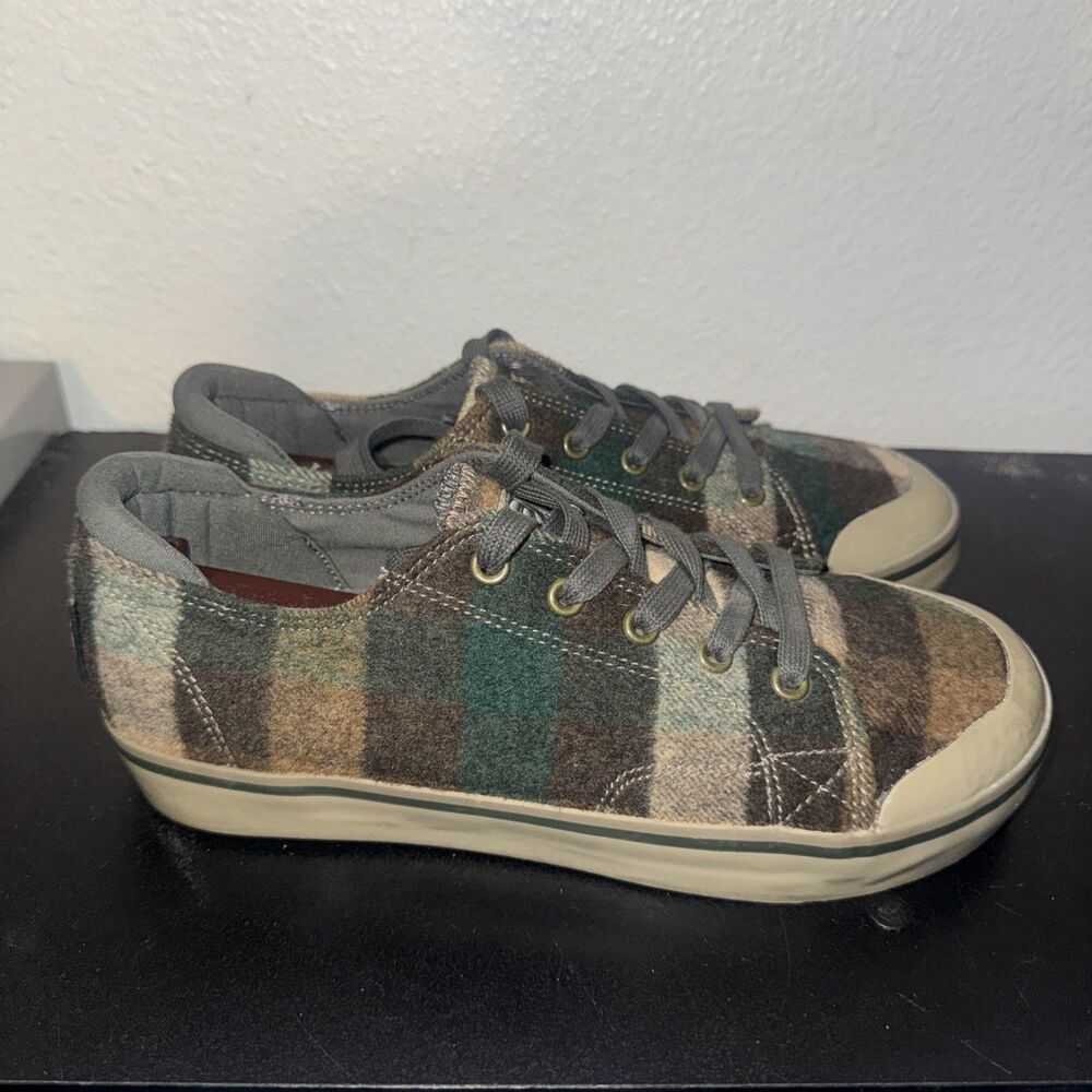 Keen Elsa III 1021927 Women's 9 Comfort Shoes Brown Plaid Wool Lace Up Sneakers
